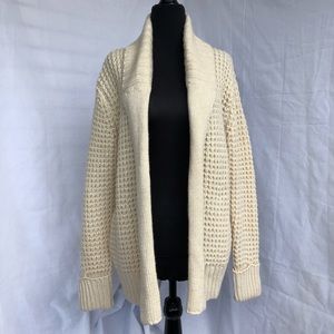 Cream Waffle-Knit Open Sweater